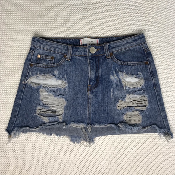 Distressed Denim Mini Skirt - Picture 3 of 5